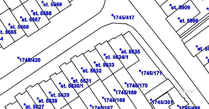 Parcela st. 5634/1 v KÚ Třebíč, Katastrální mapa