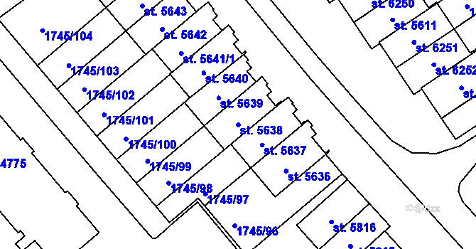 Parcela st. 5638 v KÚ Třebíč, Katastrální mapa