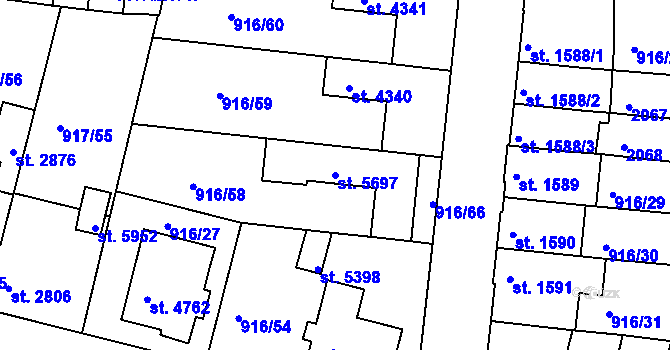 Parcela st. 5697 v KÚ Třebíč, Katastrální mapa