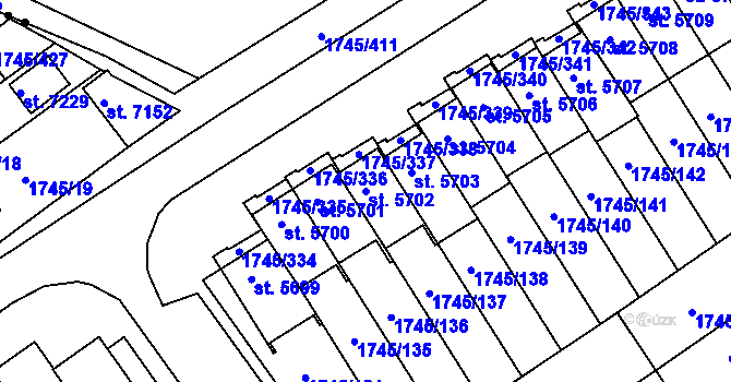 Parcela st. 5702 v KÚ Třebíč, Katastrální mapa