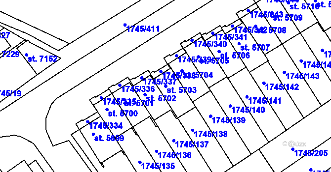 Parcela st. 5703 v KÚ Třebíč, Katastrální mapa