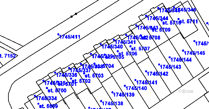 Parcela st. 5705 v KÚ Třebíč, Katastrální mapa