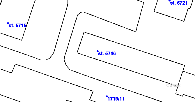 Parcela st. 5716 v KÚ Třebíč, Katastrální mapa