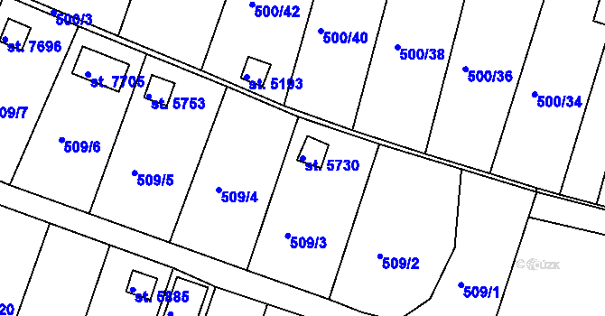 Parcela st. 5730 v KÚ Třebíč, Katastrální mapa