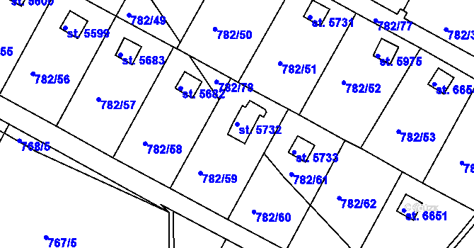 Parcela st. 5732 v KÚ Třebíč, Katastrální mapa