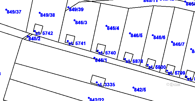 Parcela st. 5740 v KÚ Třebíč, Katastrální mapa