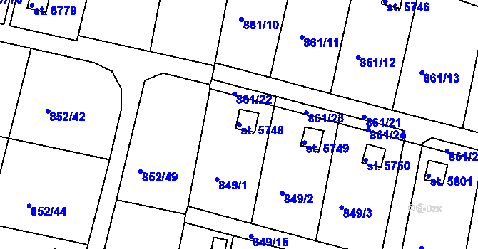 Parcela st. 5748 v KÚ Třebíč, Katastrální mapa