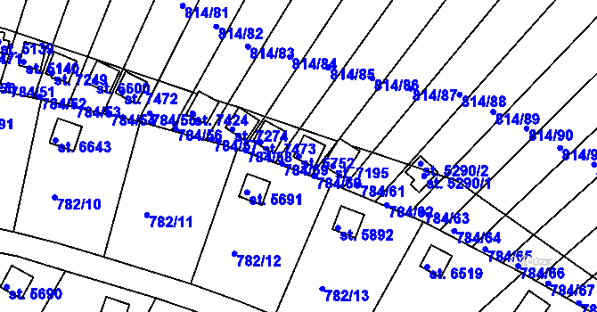 Parcela st. 5752 v KÚ Třebíč, Katastrální mapa