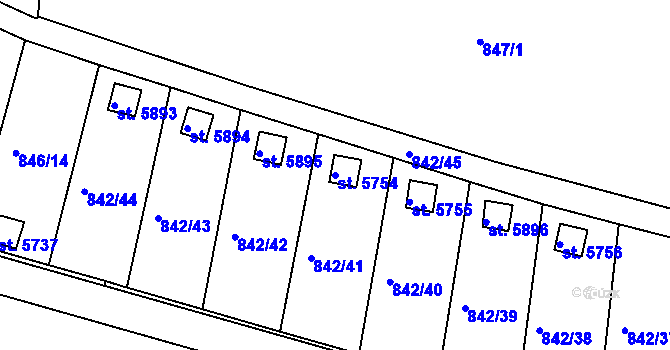 Parcela st. 5754 v KÚ Třebíč, Katastrální mapa