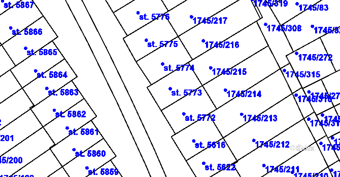 Parcela st. 5773 v KÚ Třebíč, Katastrální mapa