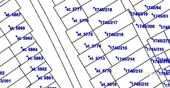 Parcela st. 5774 v KÚ Třebíč, Katastrální mapa