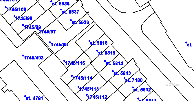 Parcela st. 5815 v KÚ Třebíč, Katastrální mapa