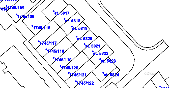 Parcela st. 5821 v KÚ Třebíč, Katastrální mapa