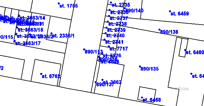 Parcela st. 5826 v KÚ Třebíč, Katastrální mapa