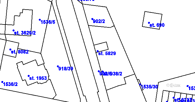 Parcela st. 5829 v KÚ Třebíč, Katastrální mapa