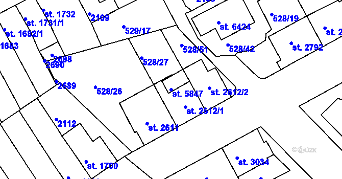 Parcela st. 5847 v KÚ Třebíč, Katastrální mapa
