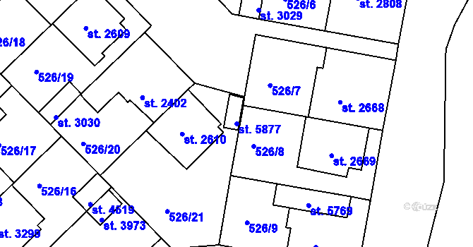 Parcela st. 5877 v KÚ Třebíč, Katastrální mapa