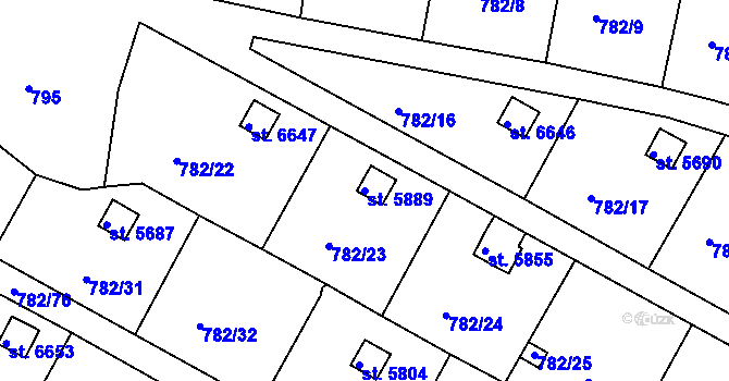 Parcela st. 5889 v KÚ Třebíč, Katastrální mapa