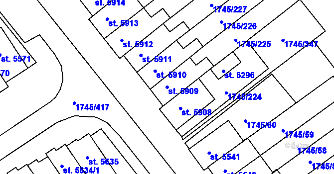 Parcela st. 5909 v KÚ Třebíč, Katastrální mapa