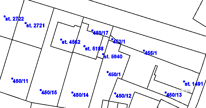Parcela st. 5940 v KÚ Třebíč, Katastrální mapa