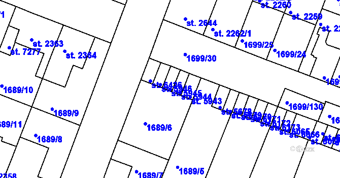 Parcela st. 5945 v KÚ Třebíč, Katastrální mapa