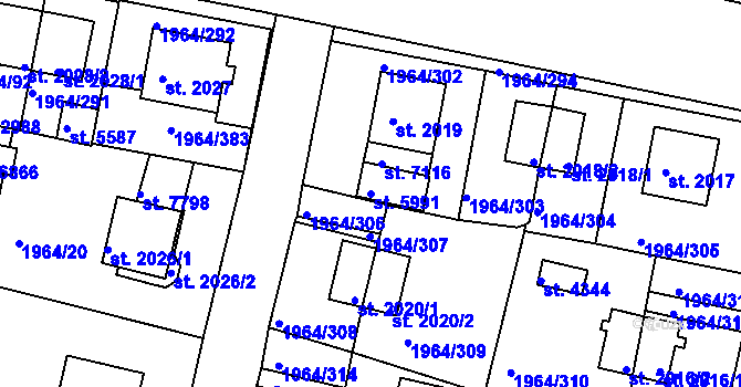 Parcela st. 5991 v KÚ Třebíč, Katastrální mapa