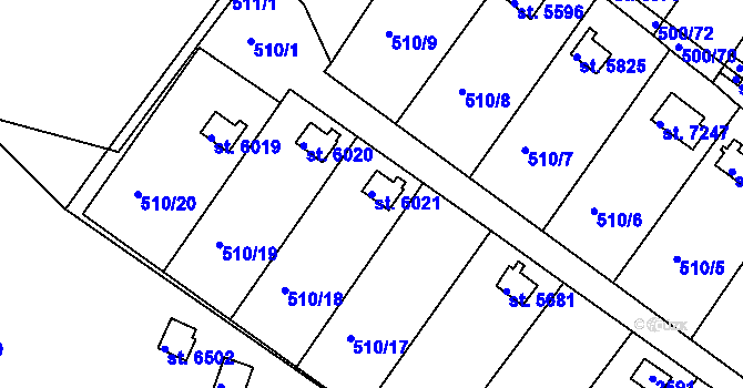 Parcela st. 6021 v KÚ Třebíč, Katastrální mapa
