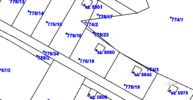Parcela st. 6060 v KÚ Třebíč, Katastrální mapa
