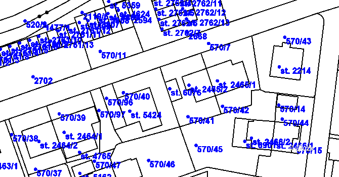 Parcela st. 6076 v KÚ Třebíč, Katastrální mapa