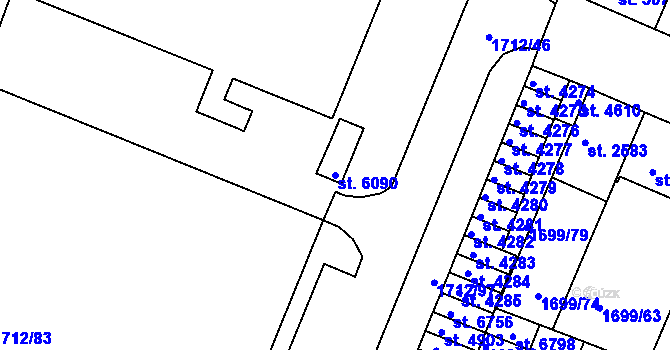 Parcela st. 6090 v KÚ Třebíč, Katastrální mapa