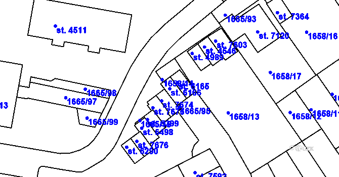 Parcela st. 6166 v KÚ Třebíč, Katastrální mapa
