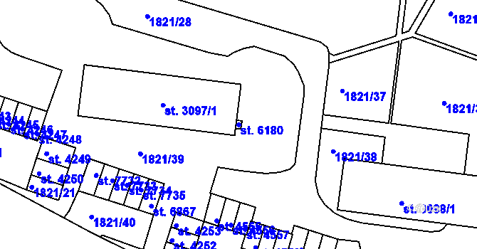 Parcela st. 6180 v KÚ Třebíč, Katastrální mapa