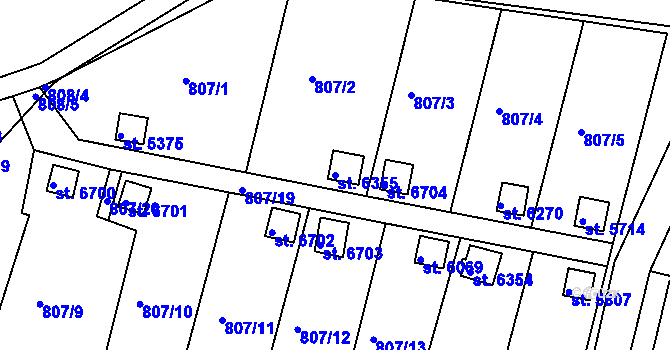 Parcela st. 6355 v KÚ Třebíč, Katastrální mapa