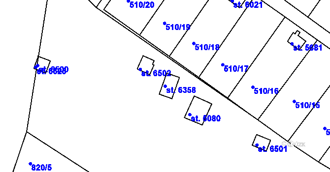 Parcela st. 6358 v KÚ Třebíč, Katastrální mapa