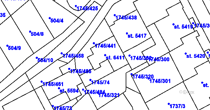 Parcela st. 6411 v KÚ Třebíč, Katastrální mapa