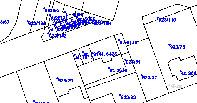 Parcela st. 6423 v KÚ Třebíč, Katastrální mapa
