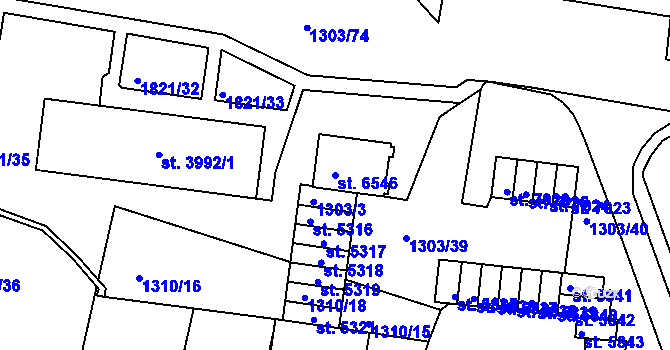 Parcela st. 6546 v KÚ Třebíč, Katastrální mapa