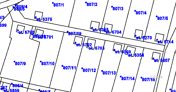 Parcela st. 6703 v KÚ Třebíč, Katastrální mapa