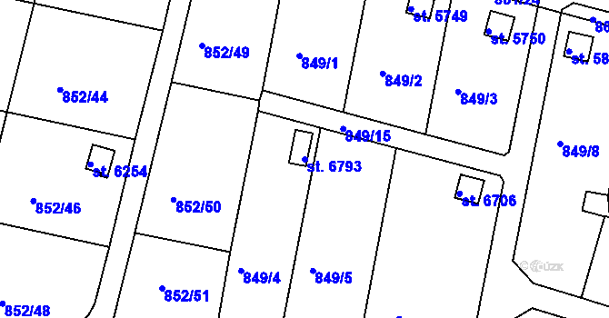 Parcela st. 6793 v KÚ Třebíč, Katastrální mapa