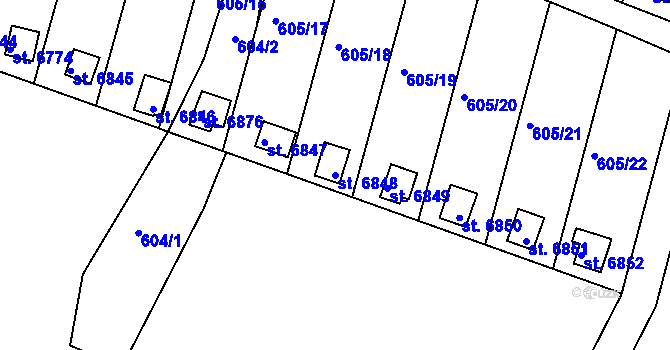 Parcela st. 6848 v KÚ Třebíč, Katastrální mapa