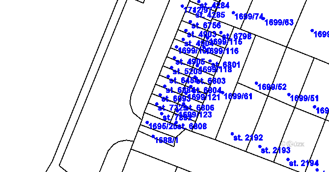 Parcela st. 6884 v KÚ Třebíč, Katastrální mapa