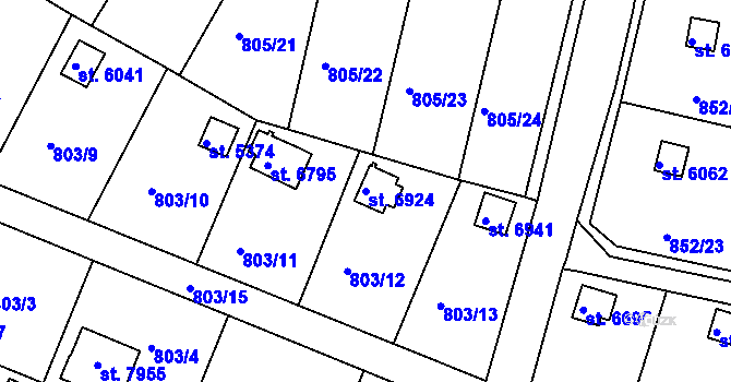 Parcela st. 6924 v KÚ Třebíč, Katastrální mapa