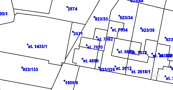 Parcela st. 7020 v KÚ Třebíč, Katastrální mapa