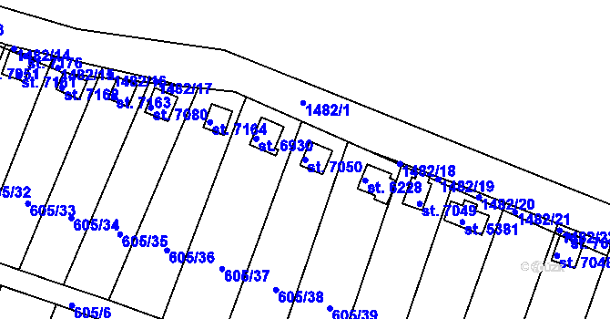 Parcela st. 7050 v KÚ Třebíč, Katastrální mapa