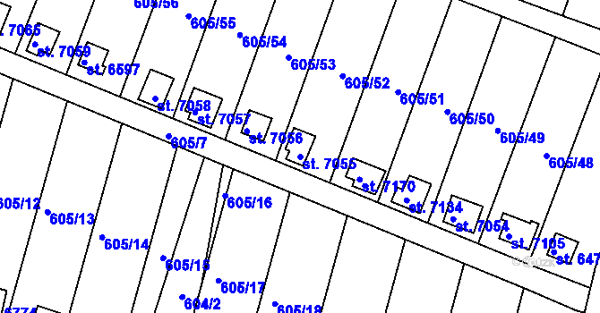 Parcela st. 7055 v KÚ Třebíč, Katastrální mapa
