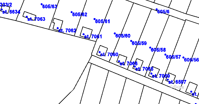 Parcela st. 7060 v KÚ Třebíč, Katastrální mapa