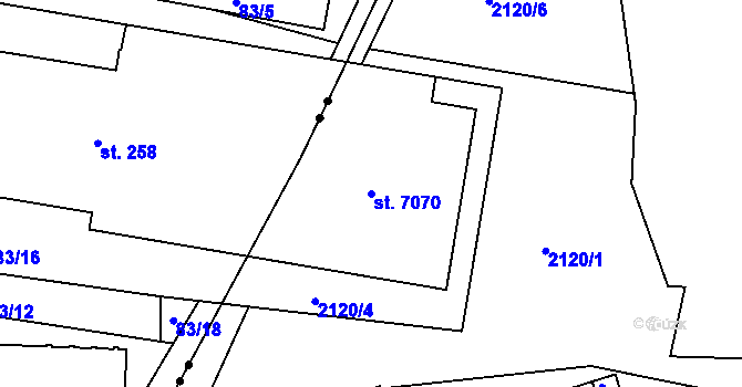 Parcela st. 7070 v KÚ Třebíč, Katastrální mapa