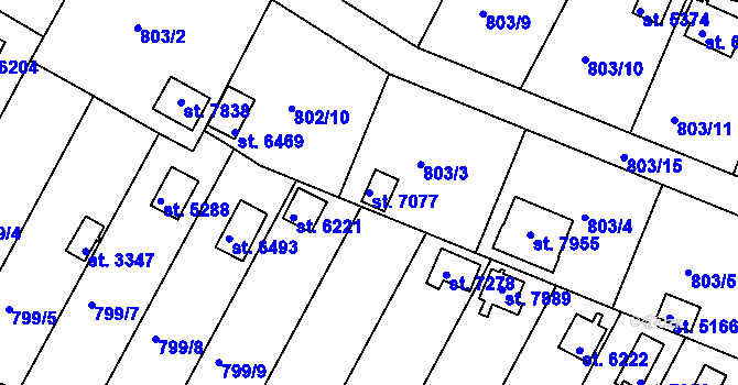 Parcela st. 7077 v KÚ Třebíč, Katastrální mapa