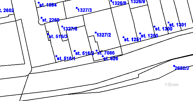 Parcela st. 7086 v KÚ Třebíč, Katastrální mapa