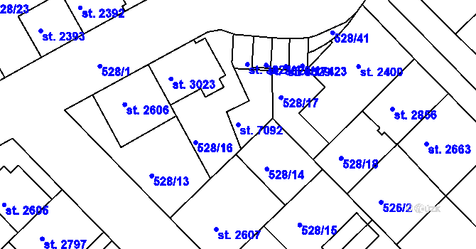 Parcela st. 7092 v KÚ Třebíč, Katastrální mapa
